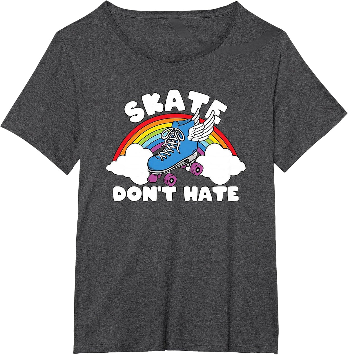 LGBT Flag Rainbow Skate Don't Hate Retro Roller Skating T-Shirt - Dark Heather Grey