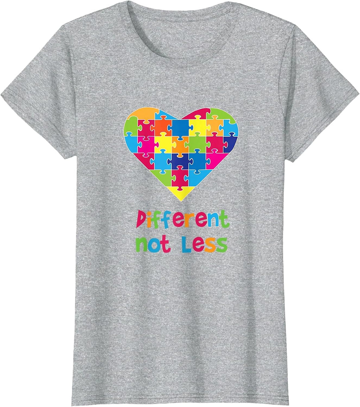 Different Not Less Autism Awareness Heart Puzzle T-Shirt - Heather Grey