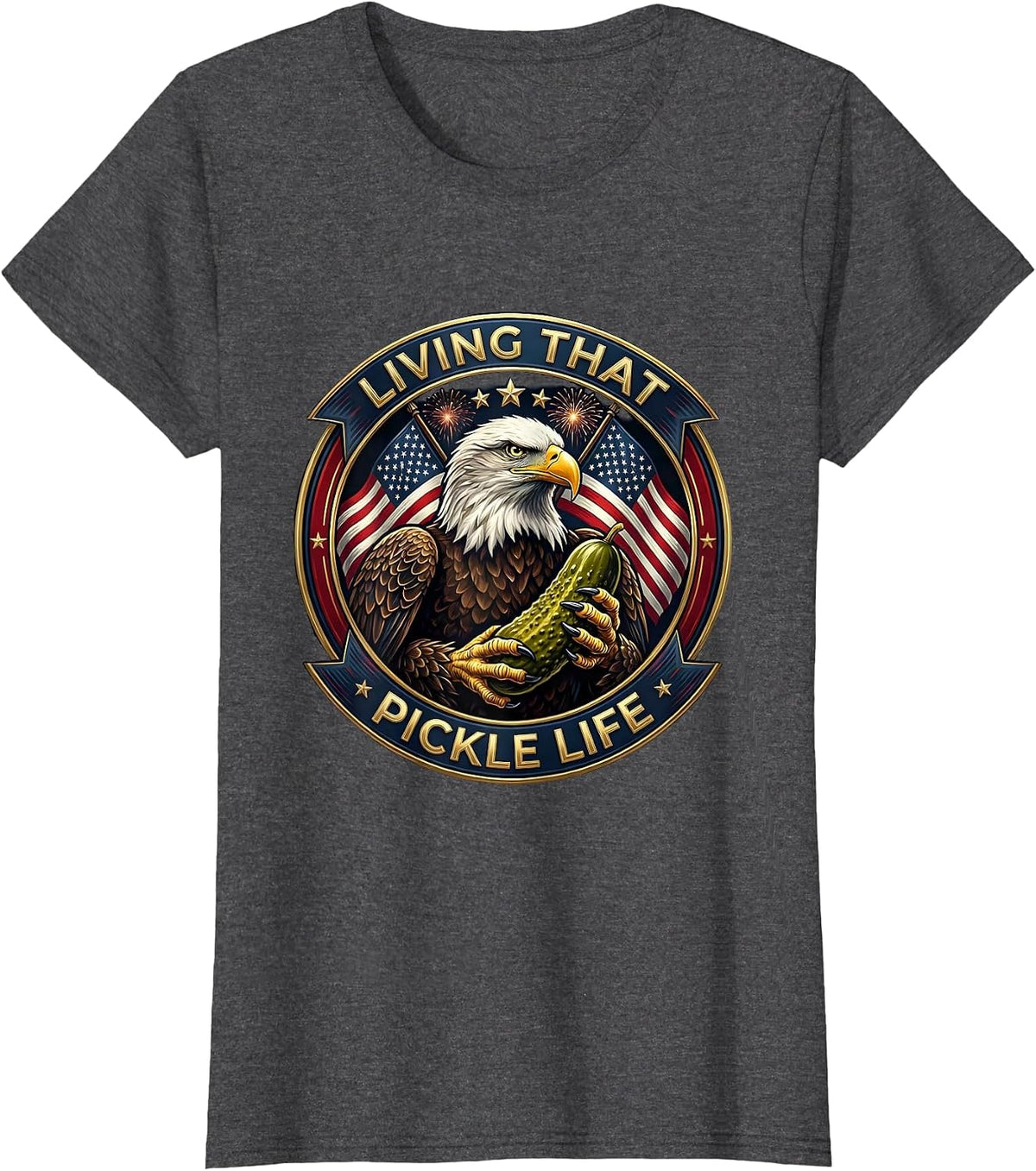 Women's Living That Pickle Life Funny Pickle Design T-Shirt - Dark Heather Grey