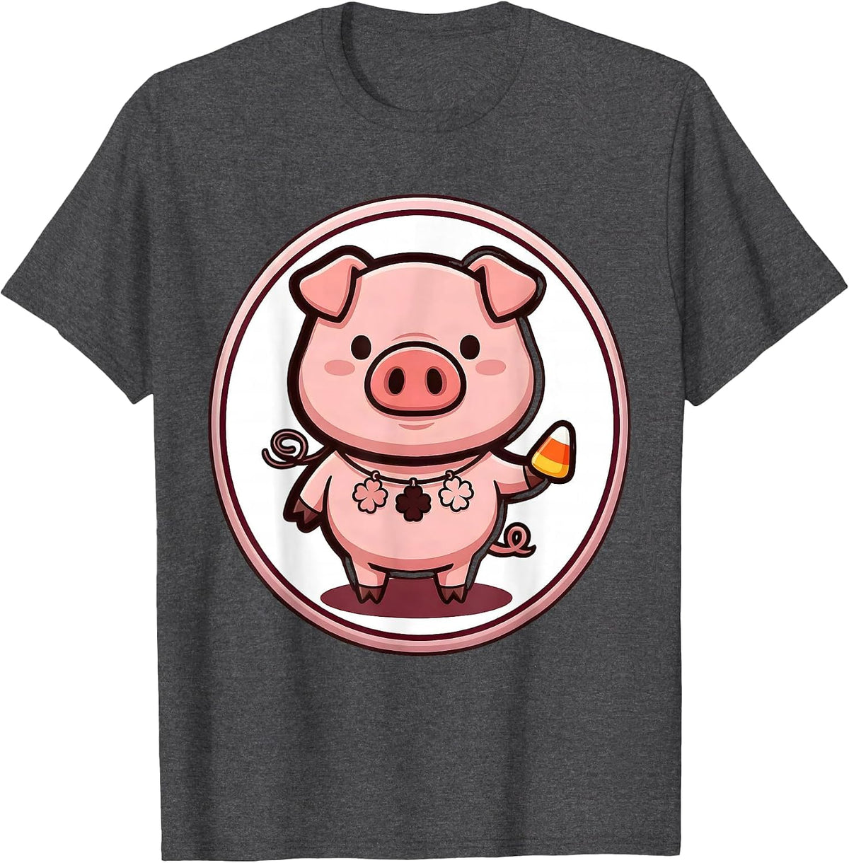 Pig Badge Cartoon Animal Lover Halloween Costume T-Shirt - Dark Heather Grey