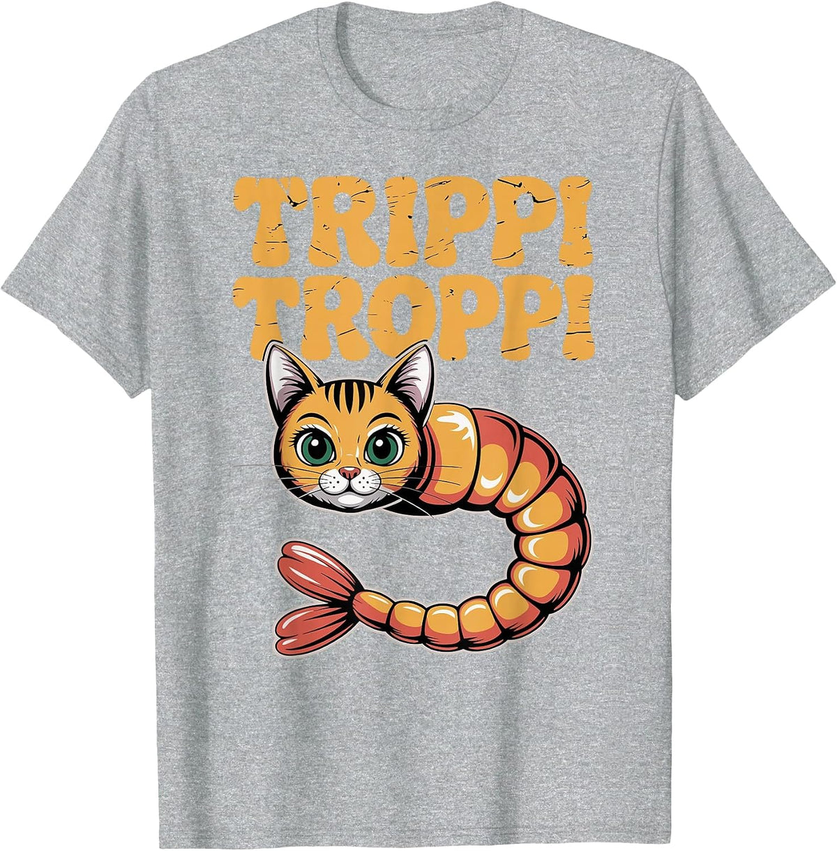Trippi Troppi Shrimp Cat Italian Brainrot Retro 70s Meme T-Shirt - Heather Grey