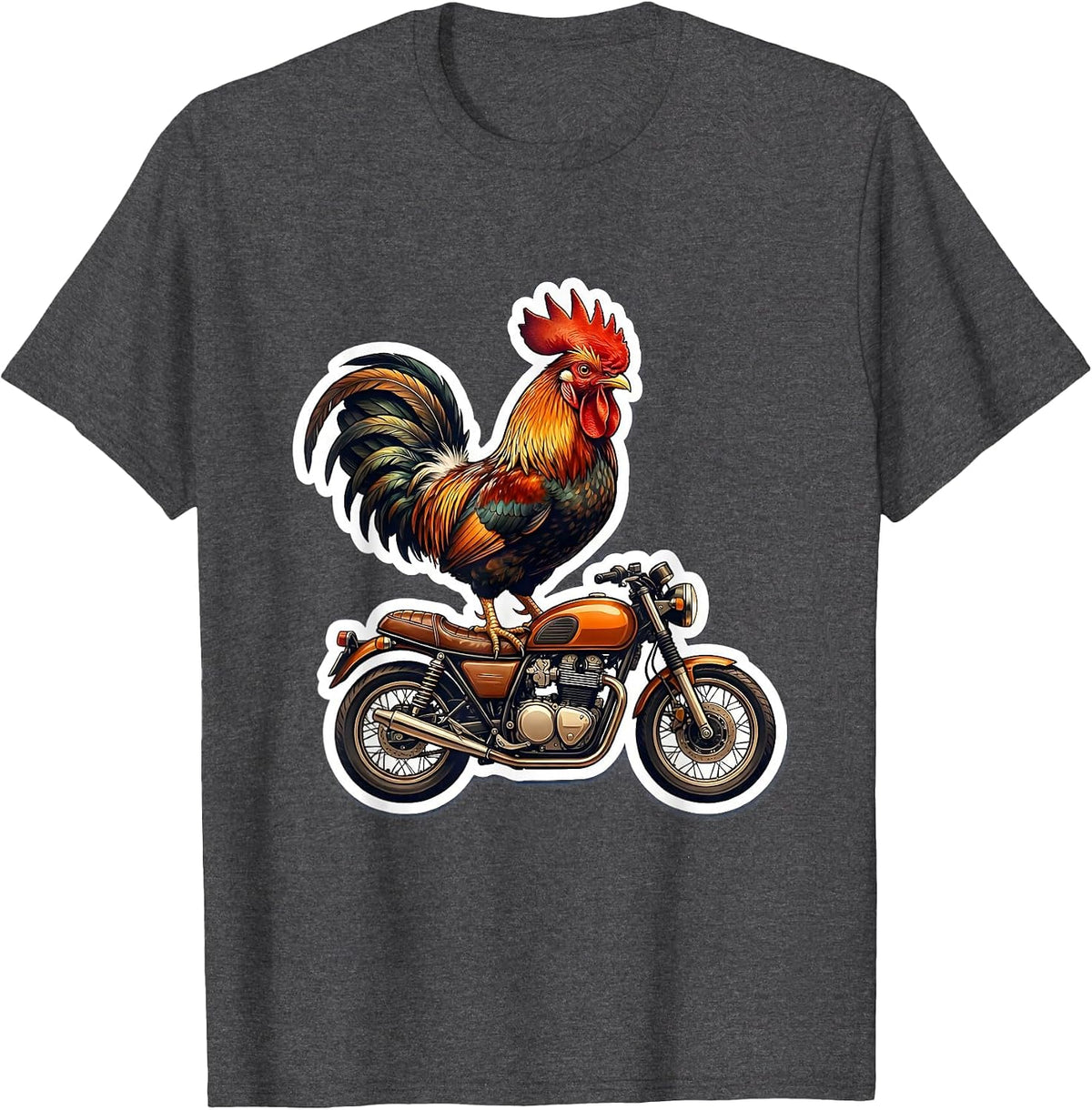Men's Rooster on a Vintage Motorcycle Graphic T-Shirt - Dark Heather Grey