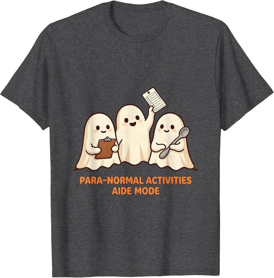 Men's Para-Normal Activities Aide Mode Cute Kawaii Ghost SpEd T-Shirt - Dark Heather Grey