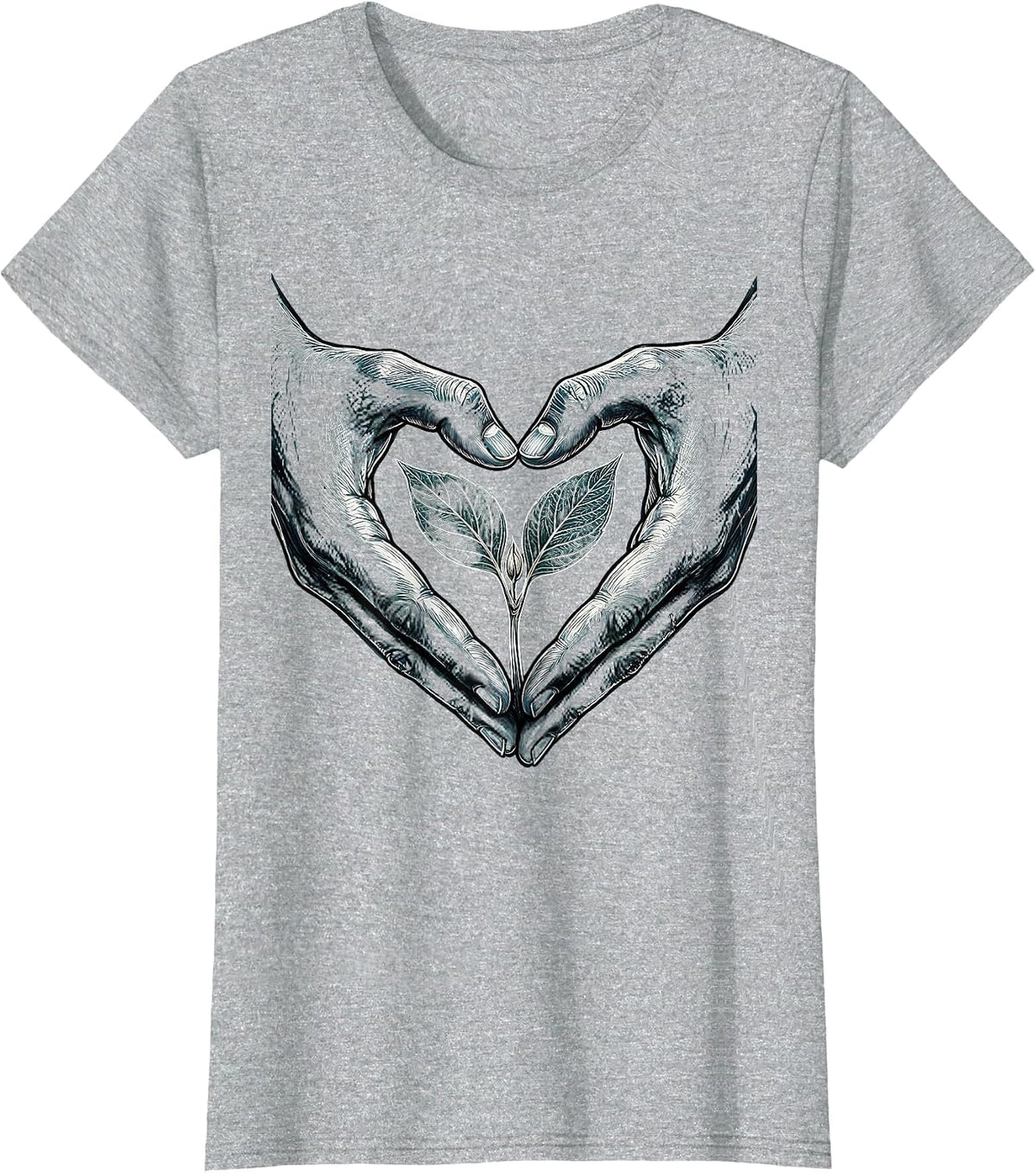 Women's Autism Awareness Hands Heart Seedling Design T-Shirt - Heather Grey