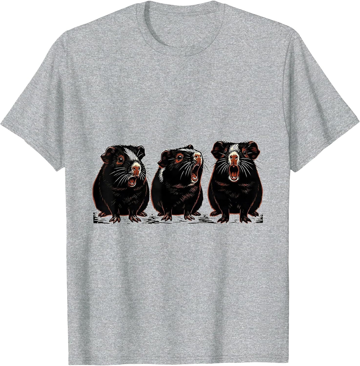 Men's Guinea Pig Alert Linocut Funny Pet Lover T-Shirt - Heather Grey