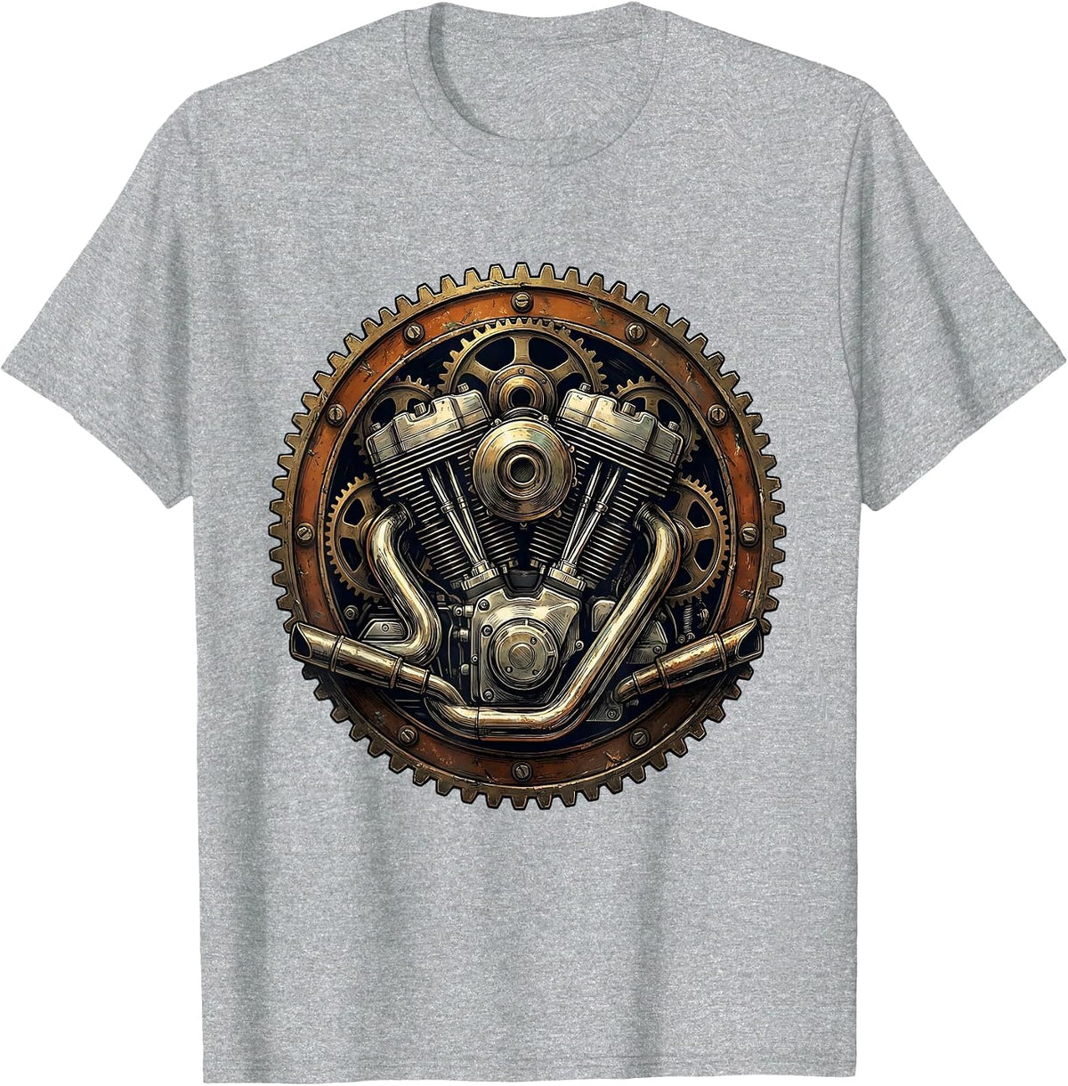 Men's Vintage Old Motorcycle Engine Gear Illustration T-Shirt - Heather Grey