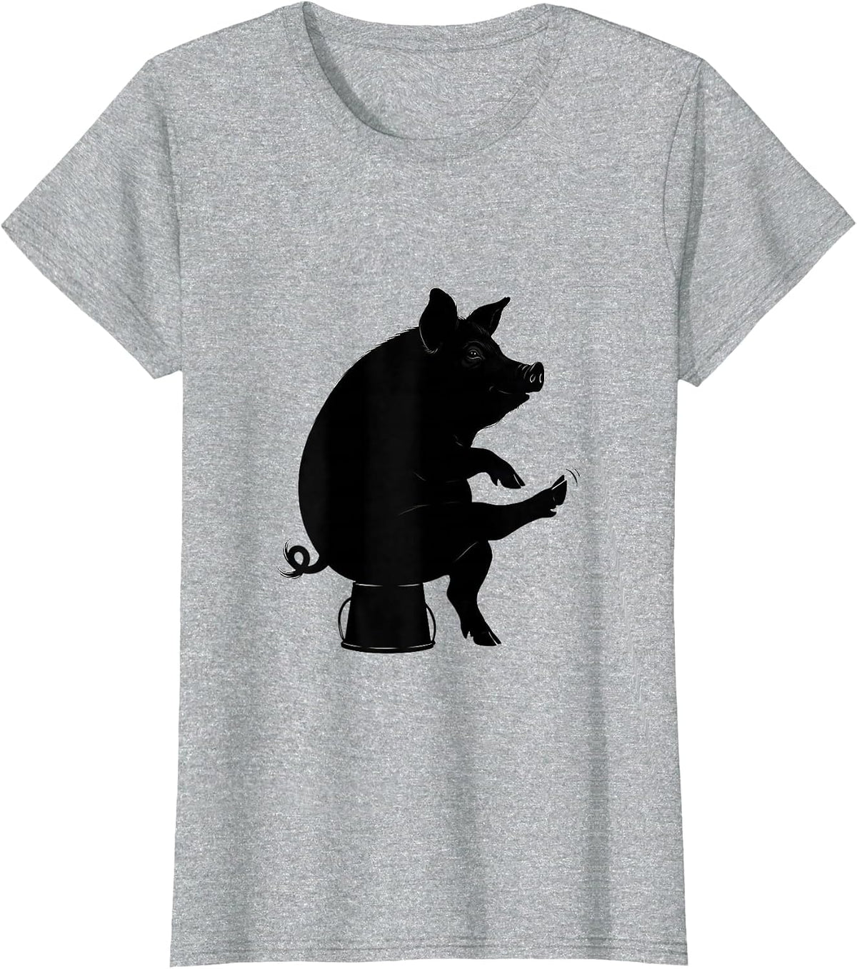 Pig Silhouette Funny Farm Animal Lover Novelty T-Shirt - Heather Grey