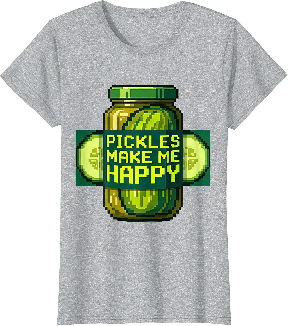 Pickles Make Me Happy Funny Pickle Lover Design T-Shirt - Heather Grey