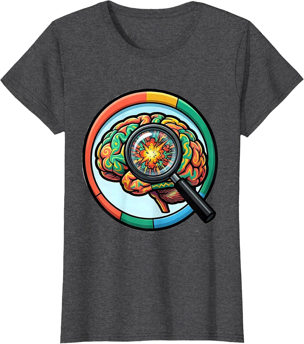 Women's Special Education Colorful Brain Magnifying Glass T-Shirt - Dark Heather Grey