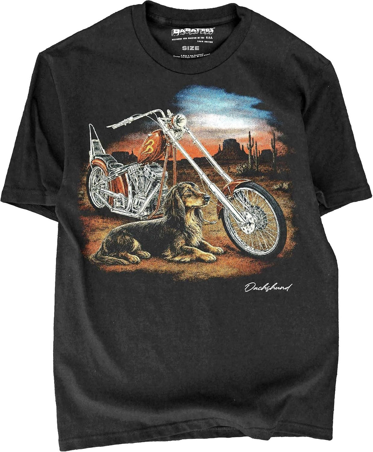 BABATEES Longhaired Dachshund - U.S.A. Brand Cotton Black Tshirt - Longhaired Dachshund 2g5