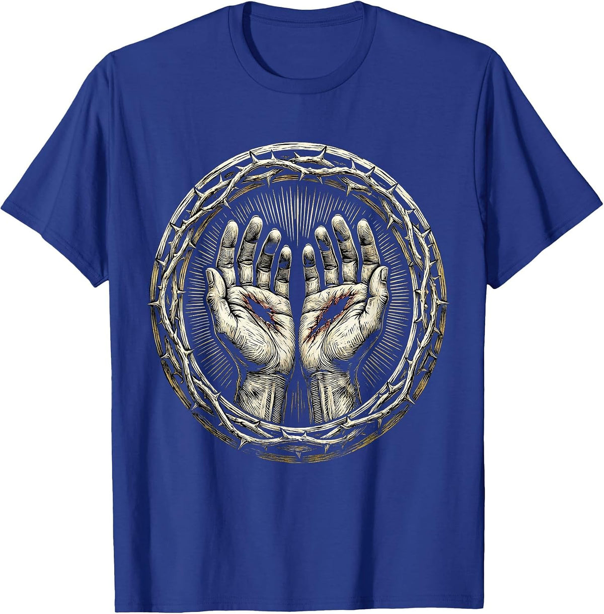 Nail Scarred Hands Jesus Faith Christian Graphic T-Shirt - Royal Blue