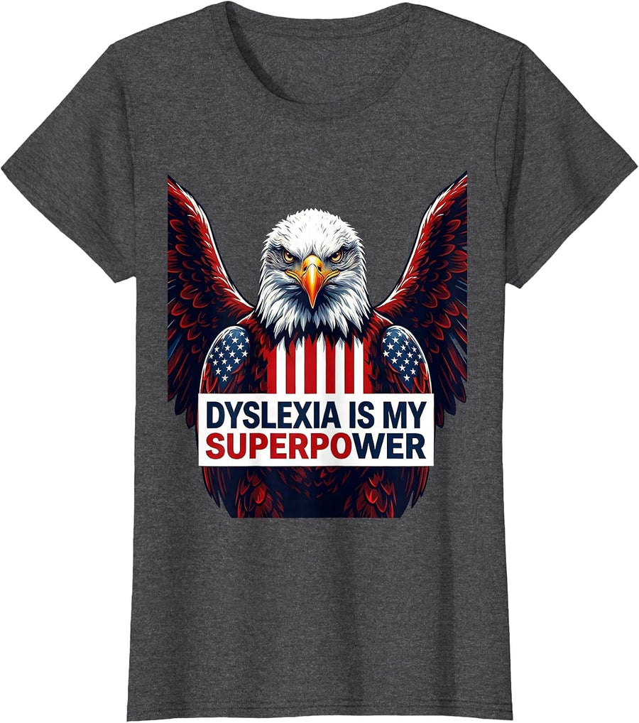 Women's Dyslexia Is My Superpower Awareness Design T-Shirt - Dark Heather Grey