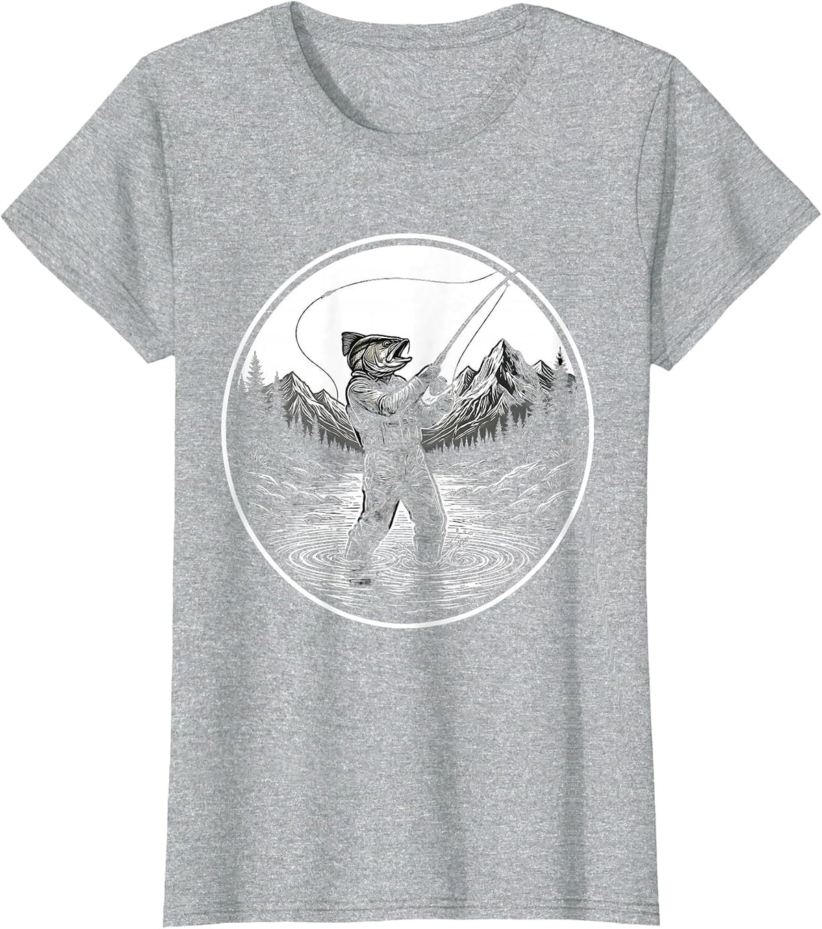 Fly Fishing Angler Casting in Mountain Stream T-Shirt - Heather Grey