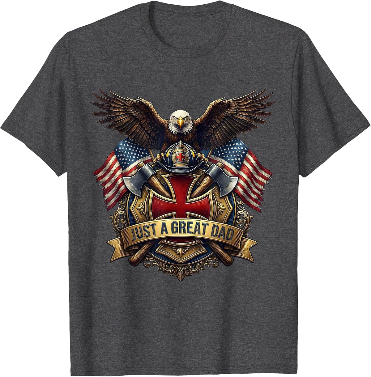Just a Great Dad Bold Graphic Design T-Shirt - Dark Heather Grey