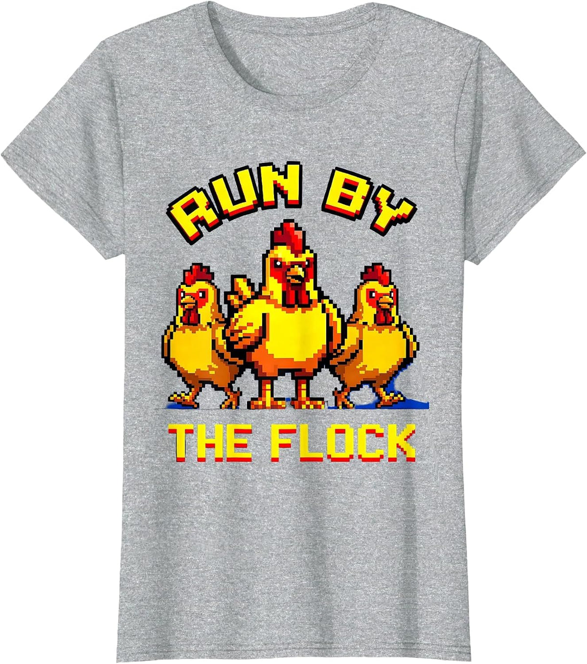 Run by the Flock Funny Chicken Design T-Shirt - Heather Grey