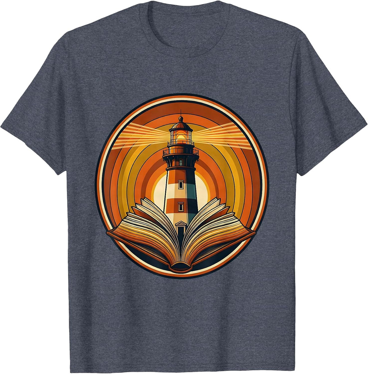 Special Education Teacher Lighthouse and Books Design T-Shirt - Heather Blue