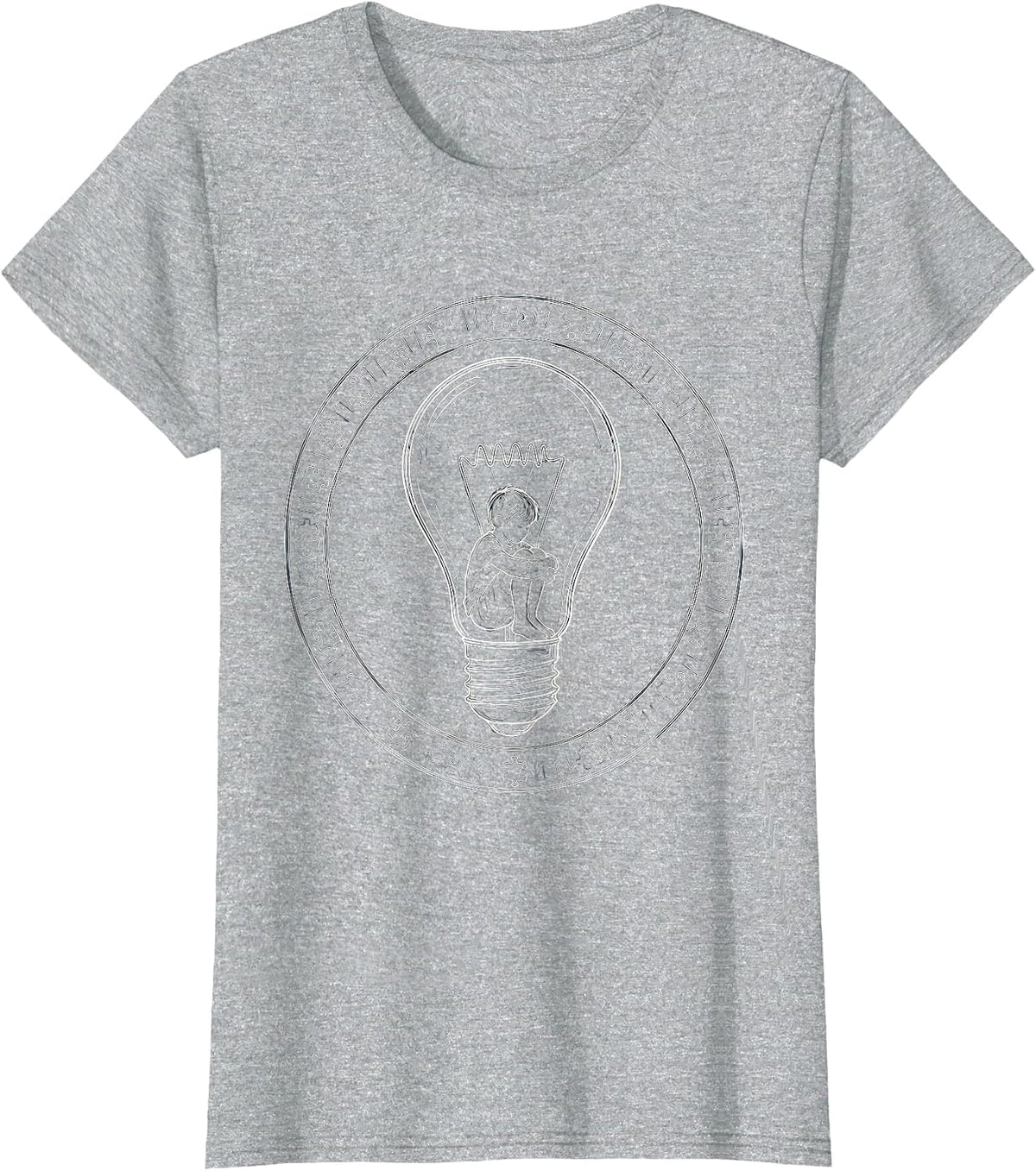 Autism Awareness Child Silhouette Lightbulb Design T-Shirt - Heather Grey