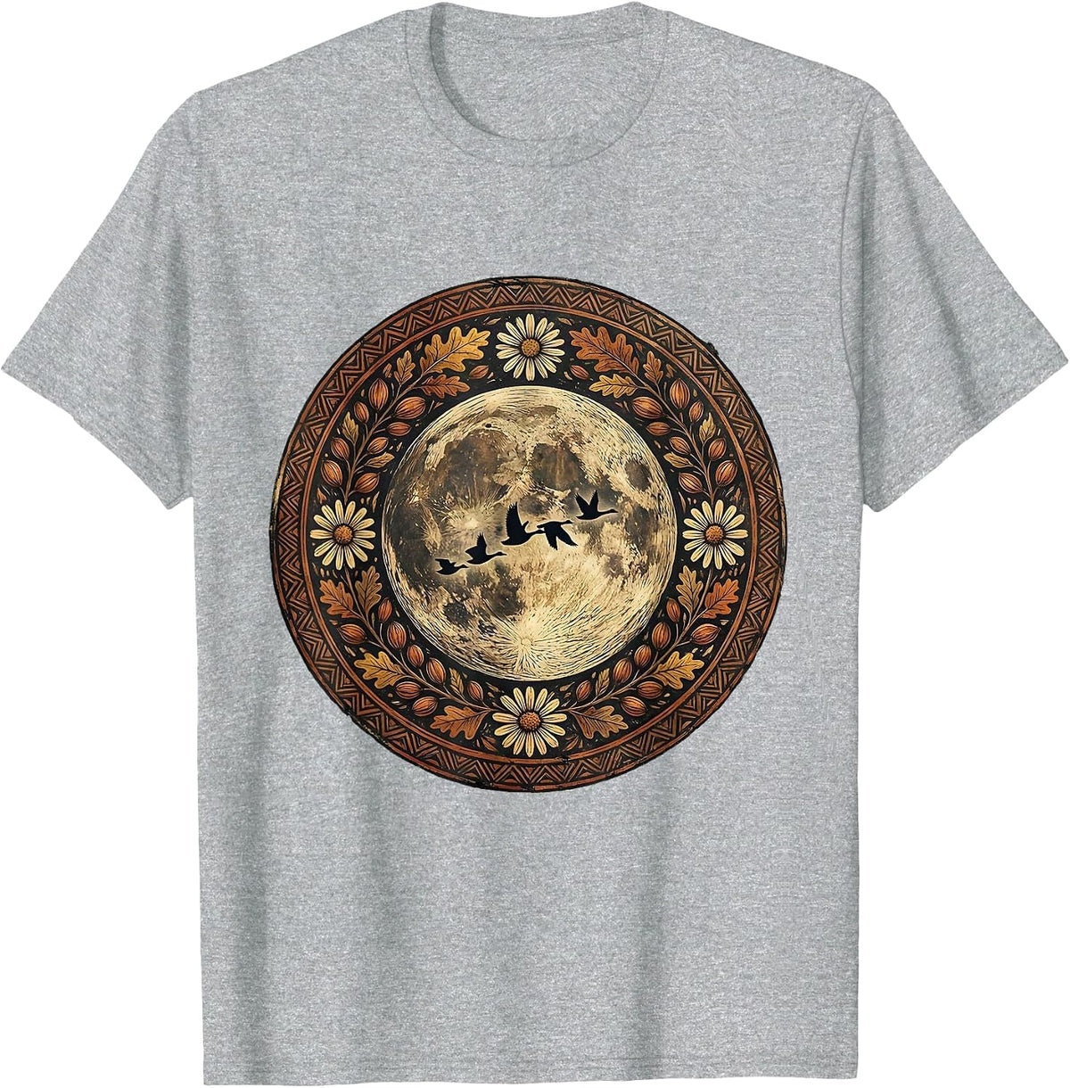 Men's Harvest Moon Flying Geese Fall Season Design T-Shirt - Heather Grey