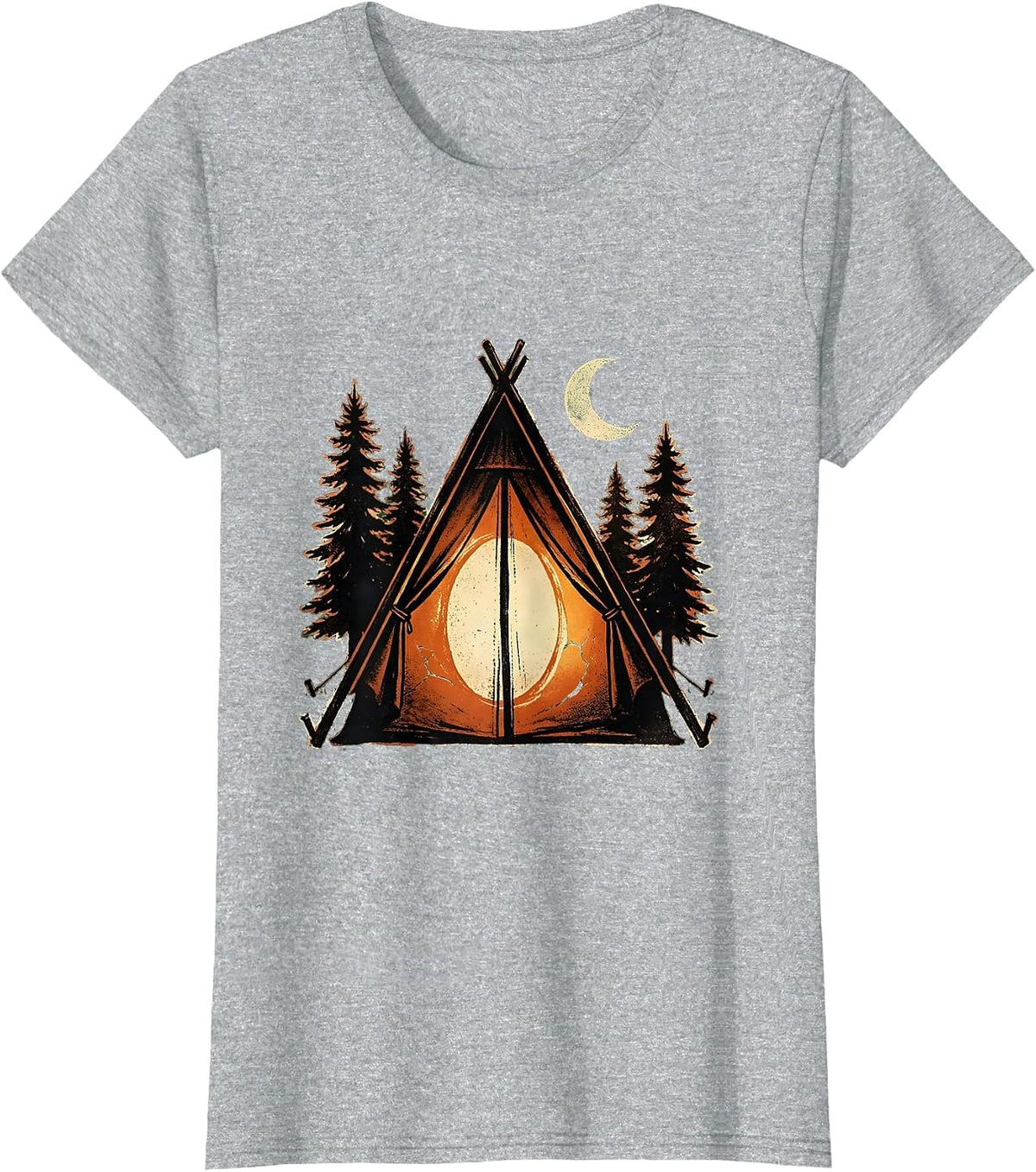 Women's Glowing Tent Camping Lantern Light Illustration T-Shirt - Heather Grey