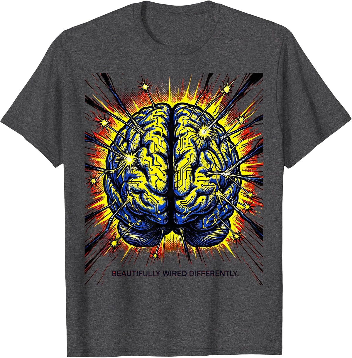 Men's Beautifully Wired Differently Neurodiversity Design T-Shirt - Dark Heather Grey