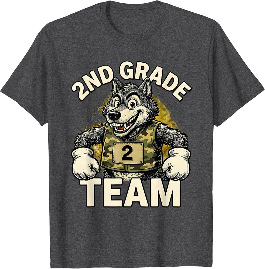 Men's 2ND GRADE TEAM Retro Cartoon Camo Back To School Boys T-Shirt - Dark Heather Grey