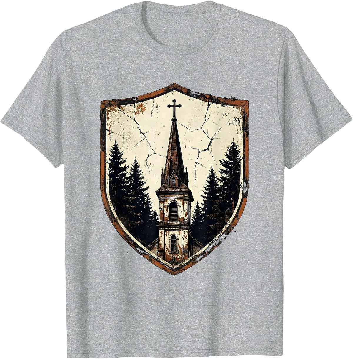 Men's God Family Country Old Church Steeple Design T-Shirt - Heather Grey