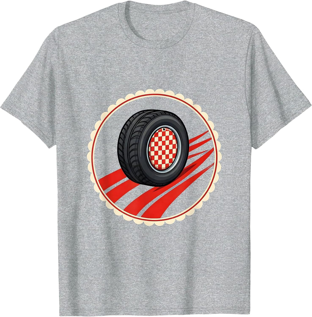Men's Race Car Wheel Checkered Burnout Graphic T-Shirt - Heather Grey