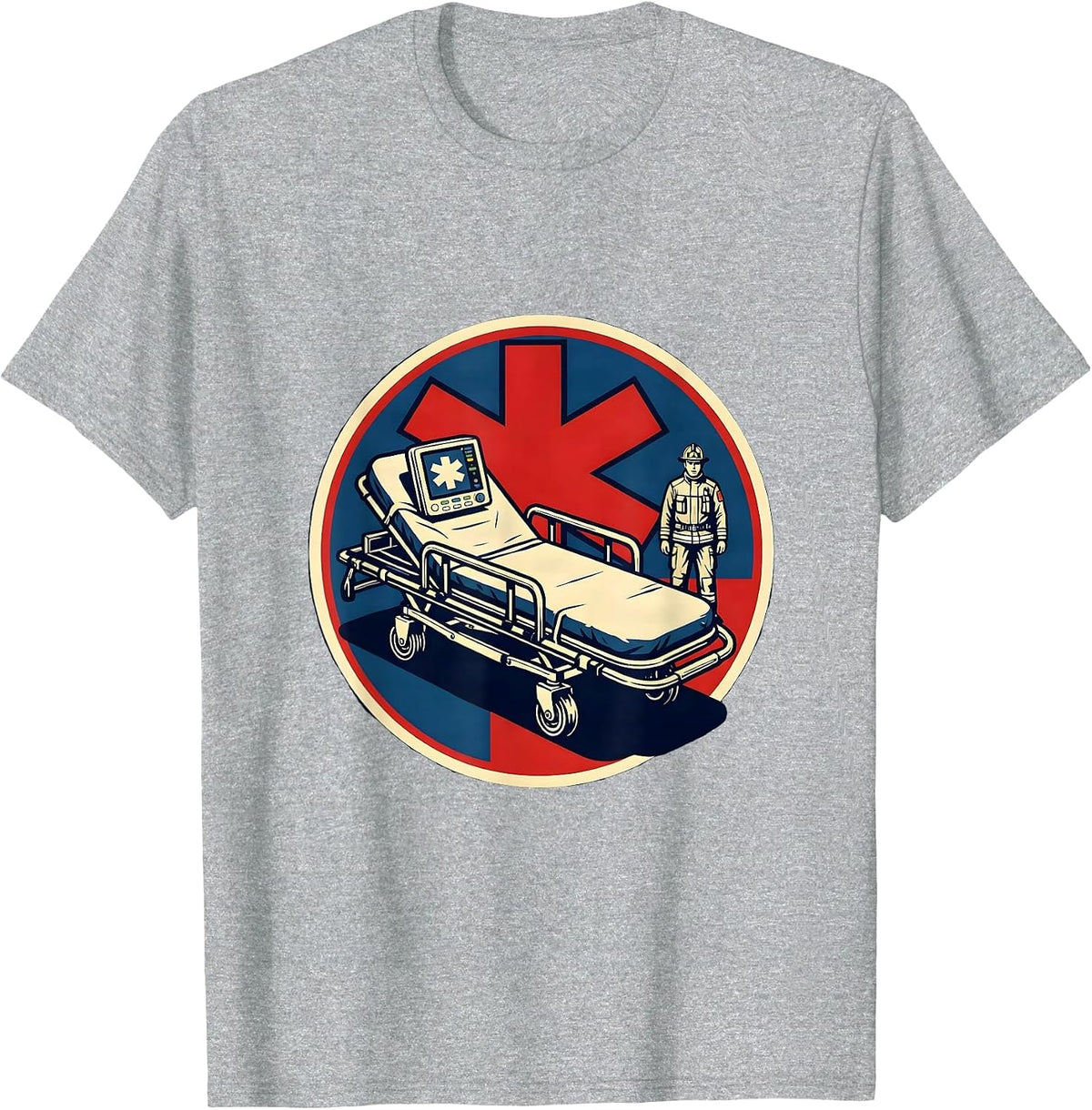 Men's Paramedic Stencil Badge EMT EMS Dark Humor Gift T-Shirt - Heather Grey