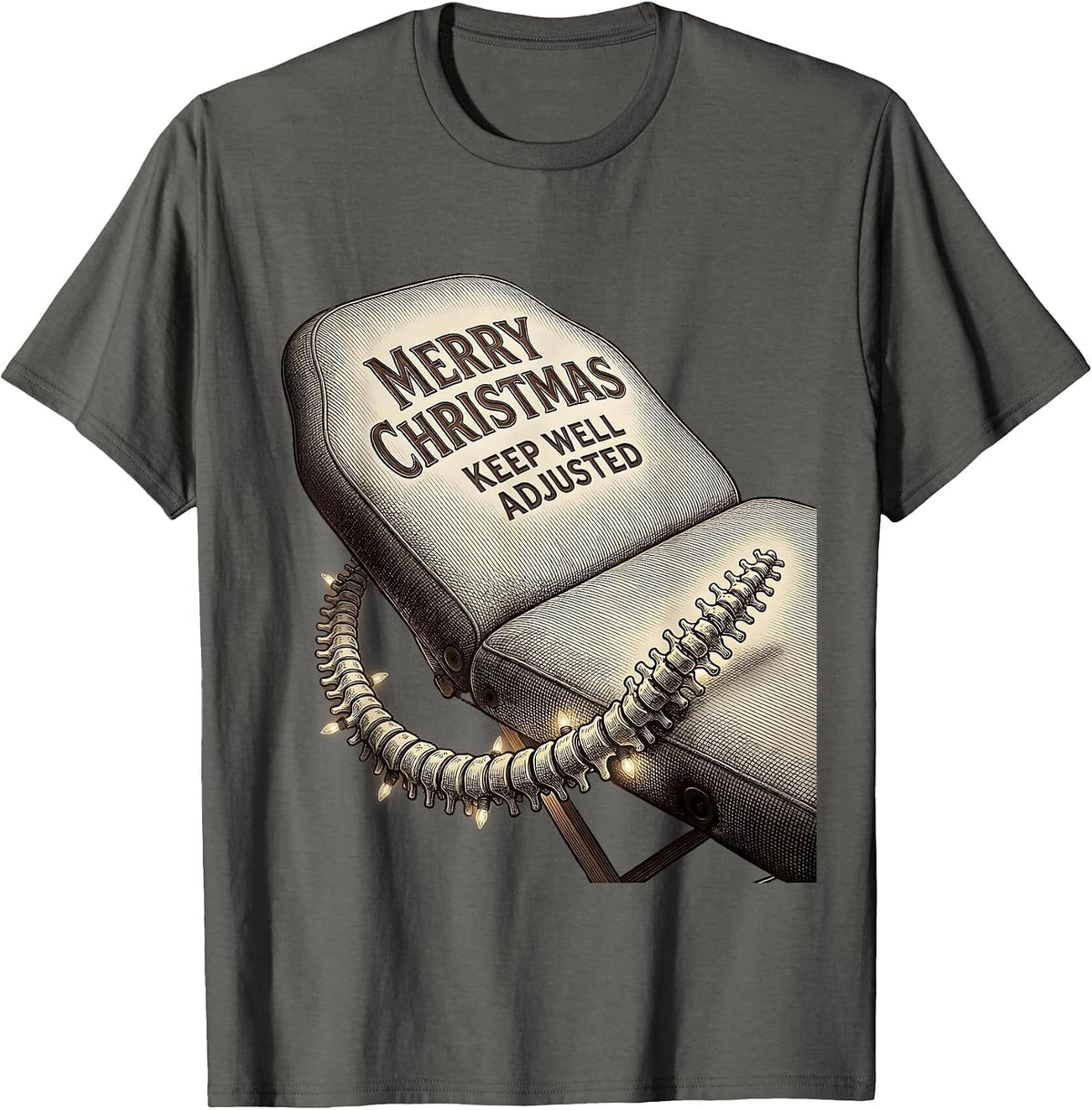 Merry Christmas, Keep Well Adjusted Funny Chiropractor Gift T-Shirt - Asphalt Grey
