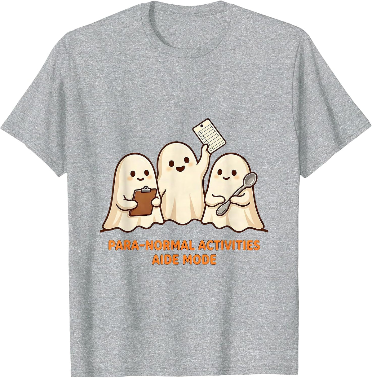 Men's Para-Normal Activities Aide Mode Cute Kawaii Ghost SpEd T-Shirt - Heather Grey
