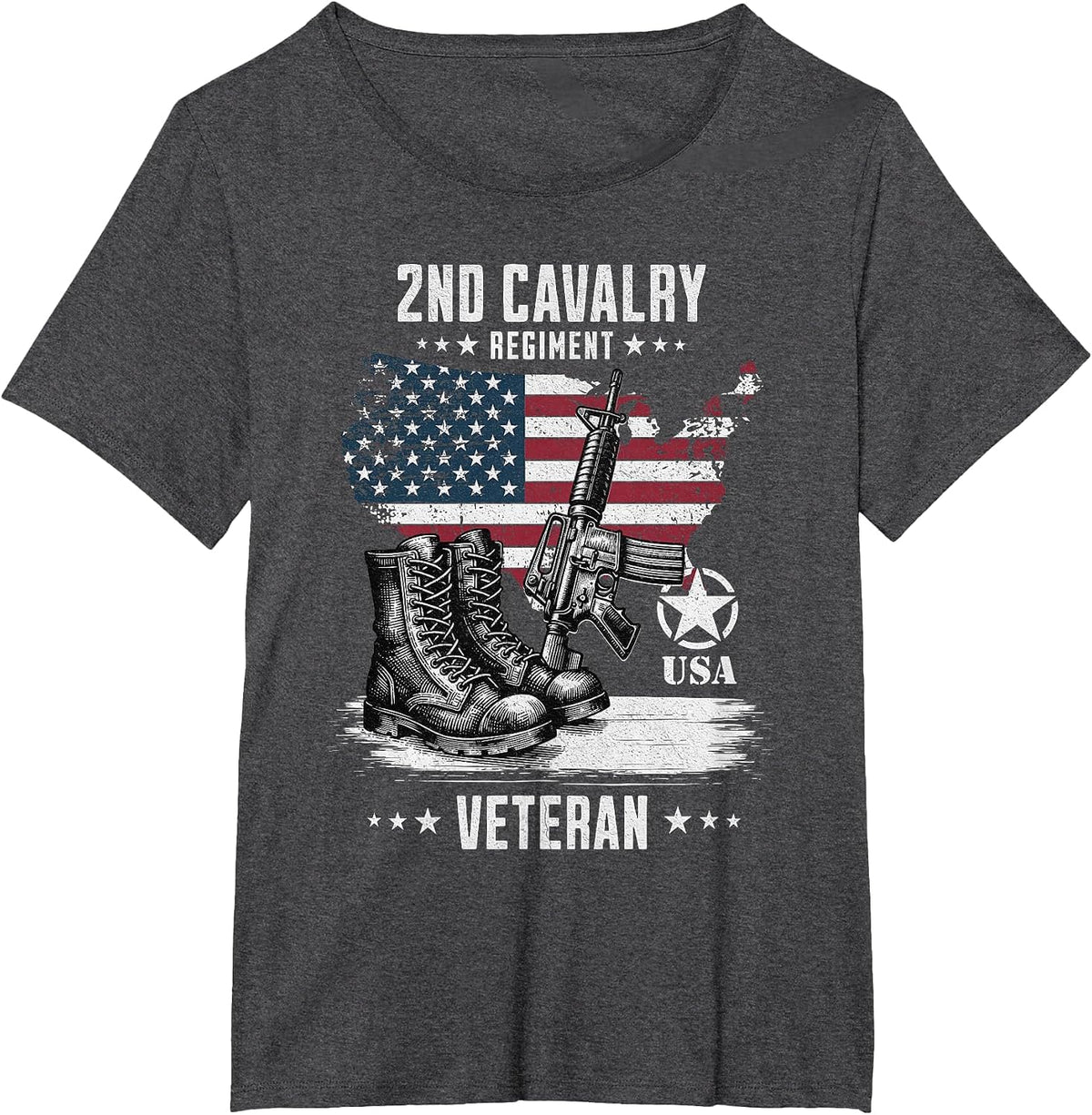 2nd Cavalry Regiment Veteran Military Veteran Distressed T-Shirt - Dark Heather Grey