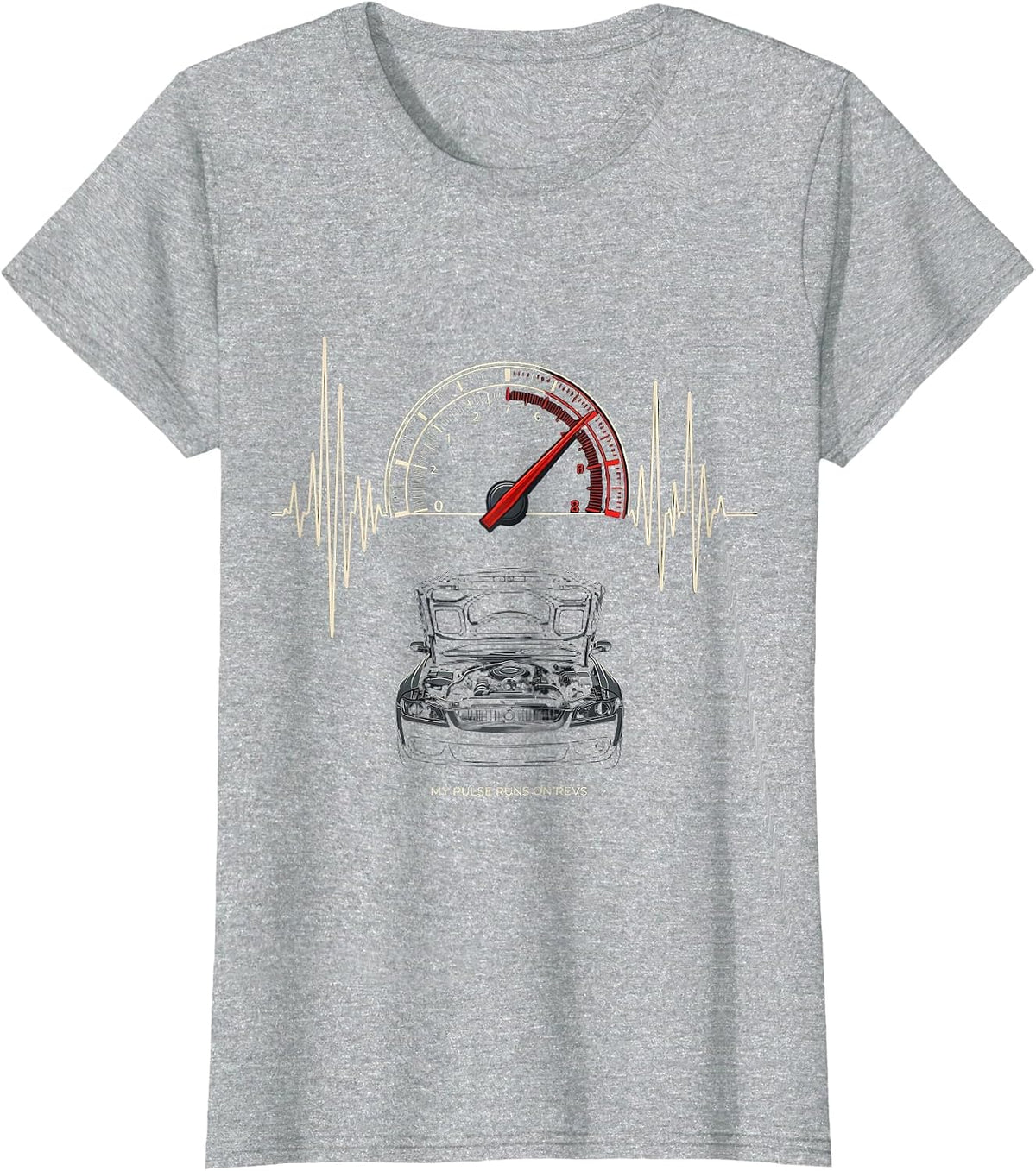 Women's My Pulse Runs On Revs Funny Car Guy Auto Mechanic Humor T-Shirt - Heather Grey