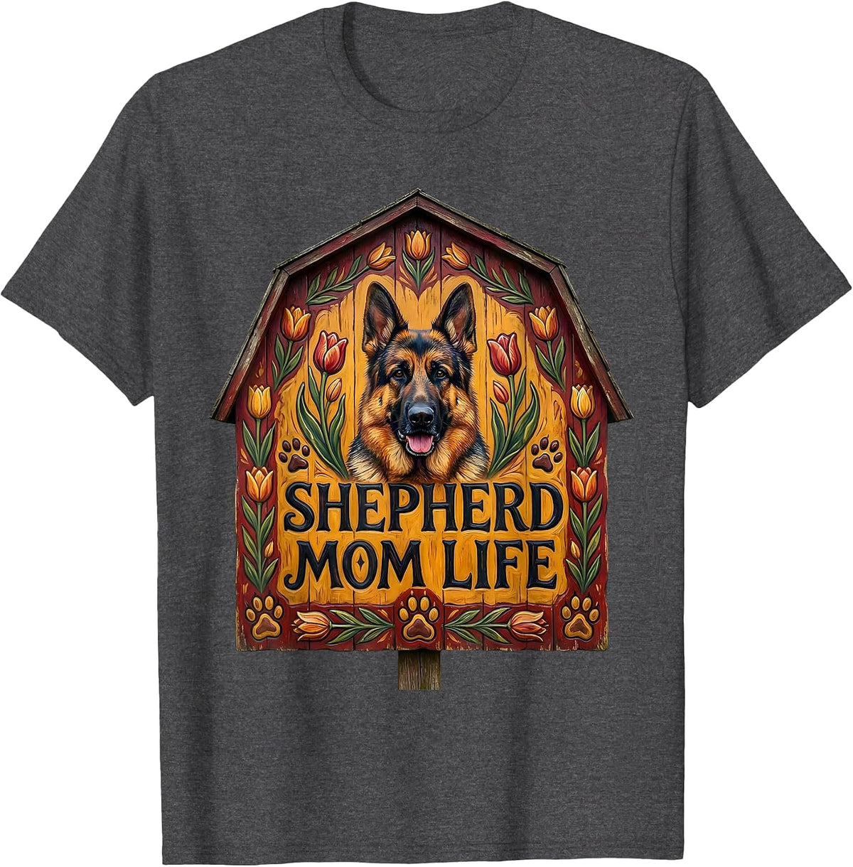 Shepherd Mom Life German Shepherd Dog Parent Design T-Shirt - Dark Heather Grey