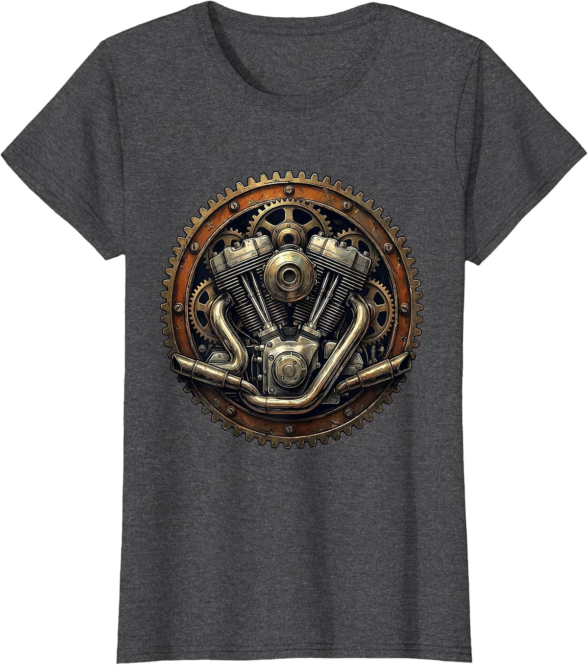 Women's Vintage Old Motorcycle Engine Gear Illustration T-Shirt - Dark Heather Grey