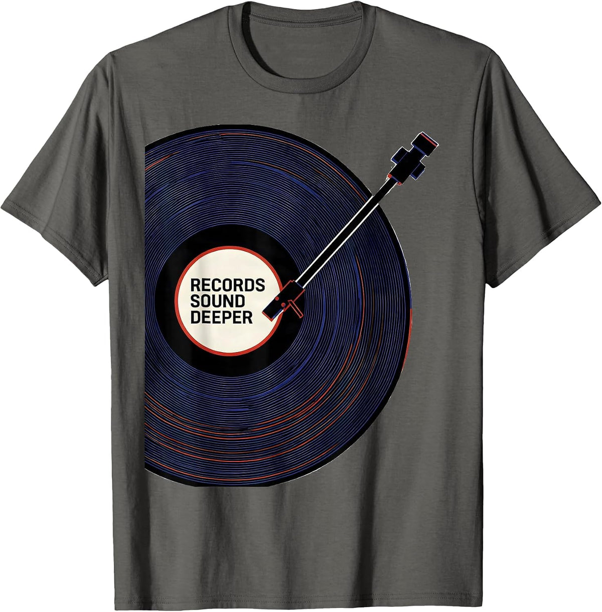 Records Sound Deeper Geometric Vinyl Record DJ Music Lover T-Shirt - Asphalt Grey