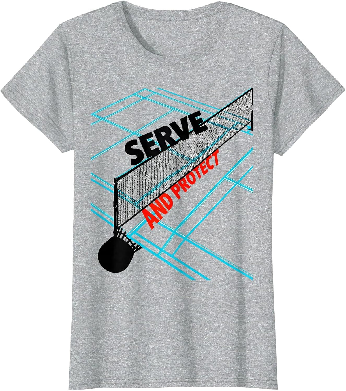 Women's Serve And Protect New Wave Typography Racket Sport Player T-Shirt - Heather Grey