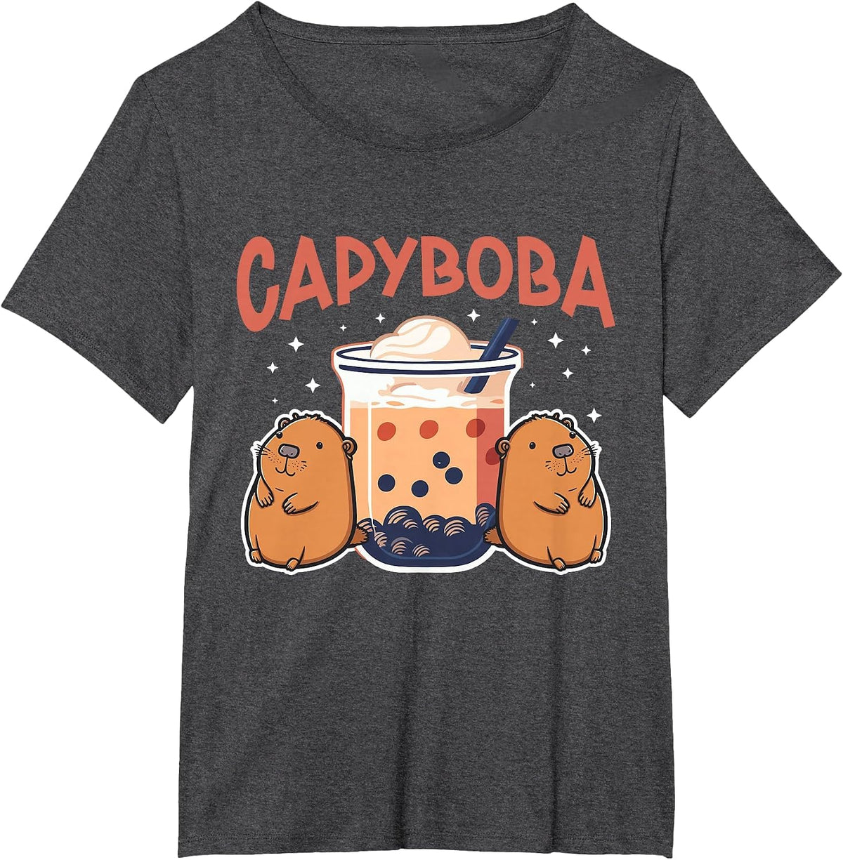 Capyboba Milk Tea Capybara Bubble Tea T-Shirt - Dark Heather Grey