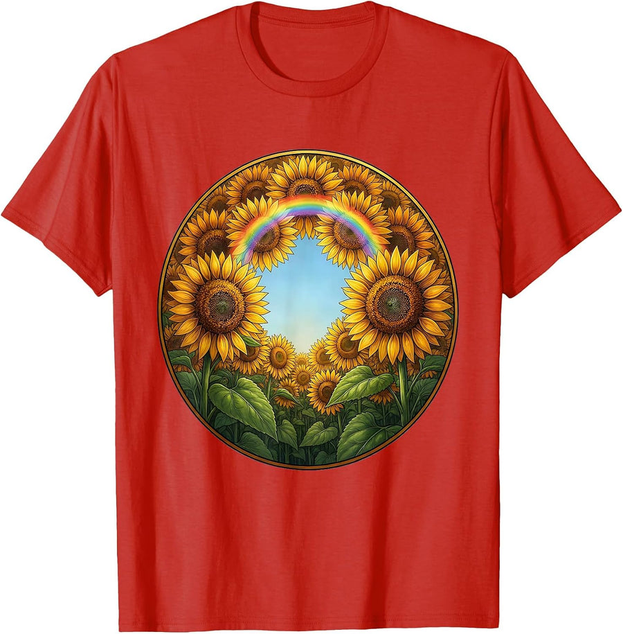 Autism Awareness Sunflower Field Looking Up T-Shirt - Red
