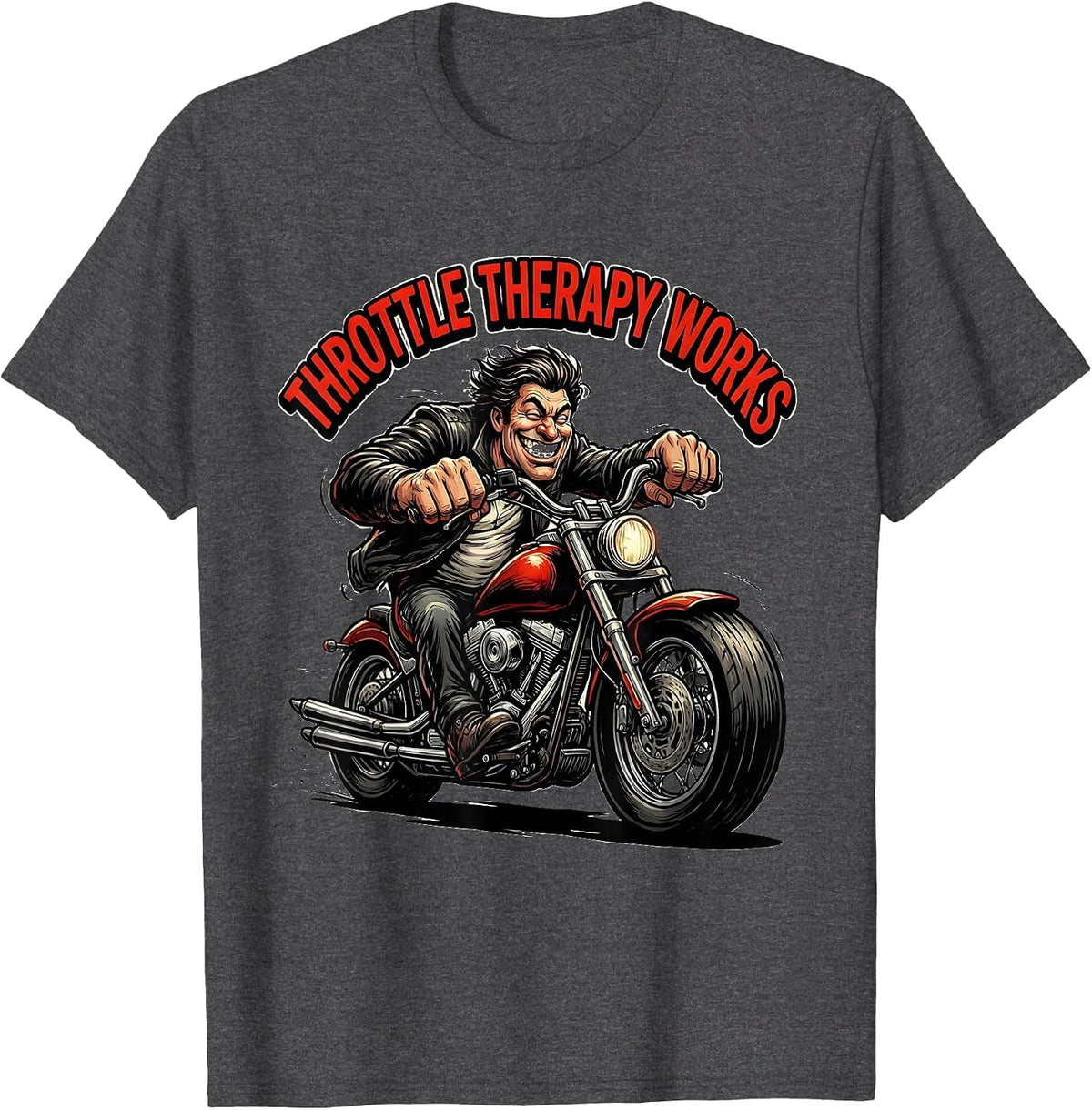 Men's Throttle Therapy Works Motorcycle Design T-Shirt - Dark Heather Grey