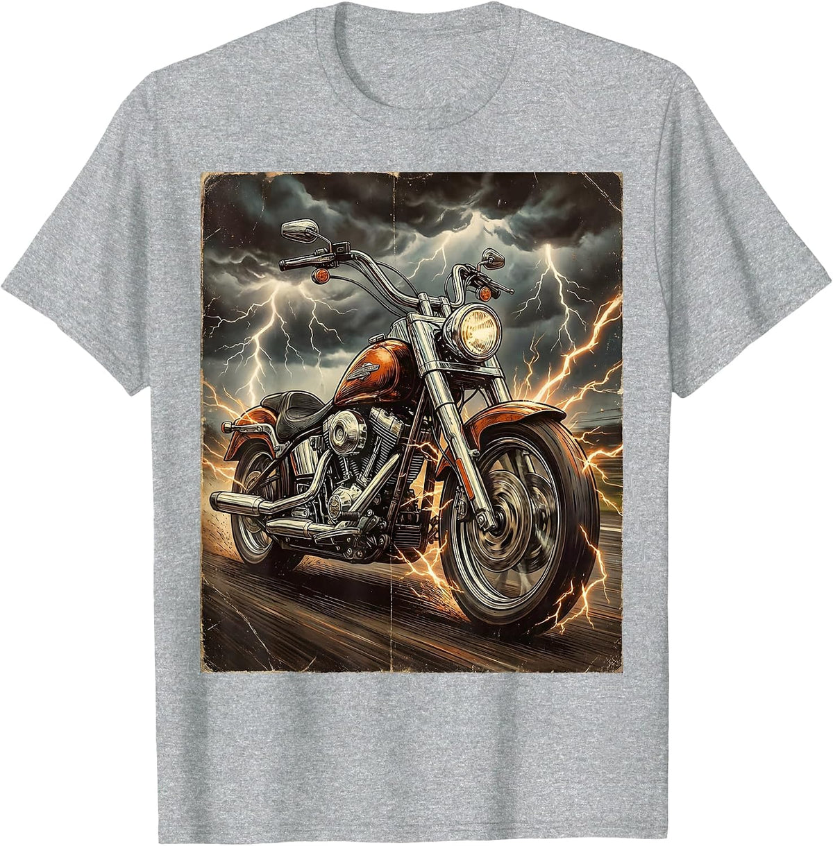 Men's Motorcycle Lightning Storm Freedom Rider Graphic T-Shirt - Heather Grey
