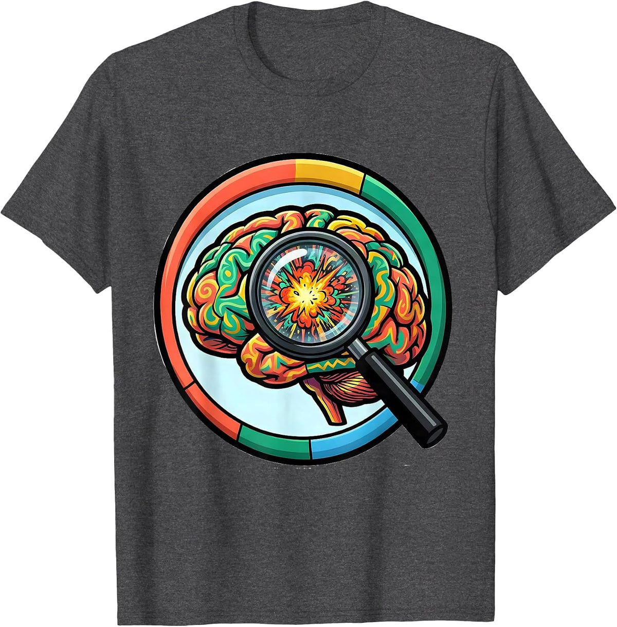 Men's Special Education Colorful Brain Magnifying Glass T-Shirt - Dark Heather Grey