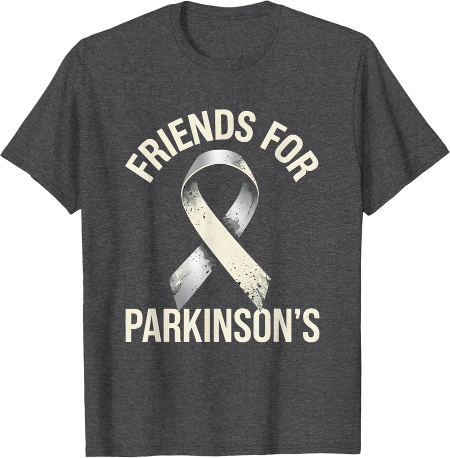 Men's Friends For Parkinson's Support Squad Silver Grey Ribbon T-Shirt - Dark Heather Grey