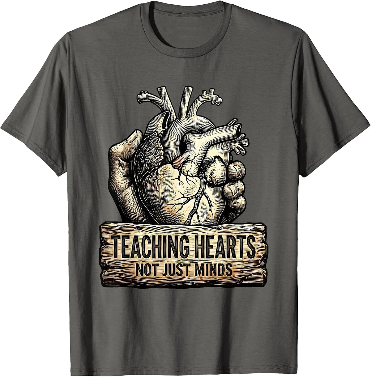 Teaching Hearts Not Just Minds Special Ed Teacher T-Shirt - Asphalt Grey