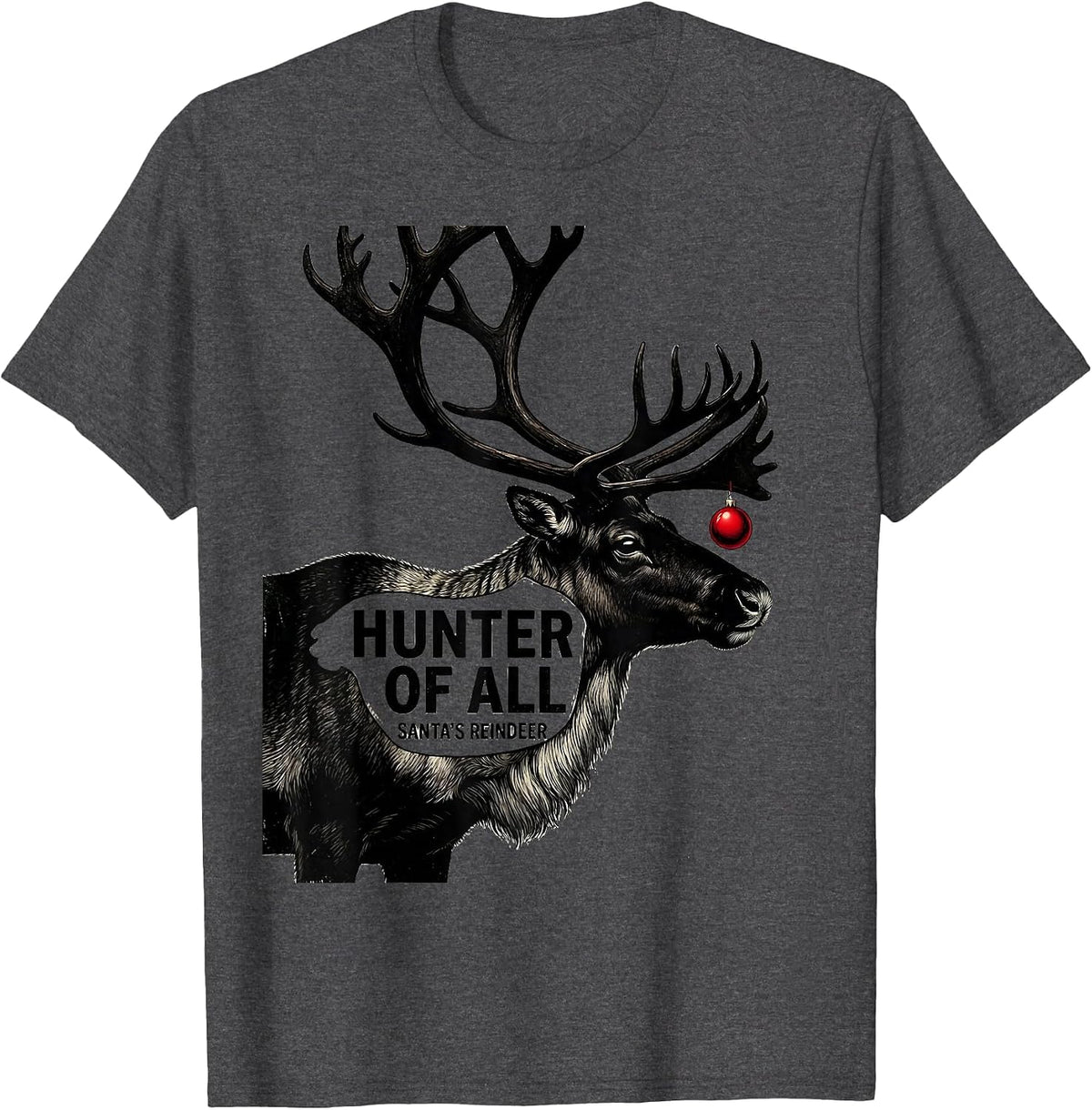 Men's Hunter Of All Santa's Reindeer Funny Retro Christmas Deer T-Shirt - Dark Heather Grey