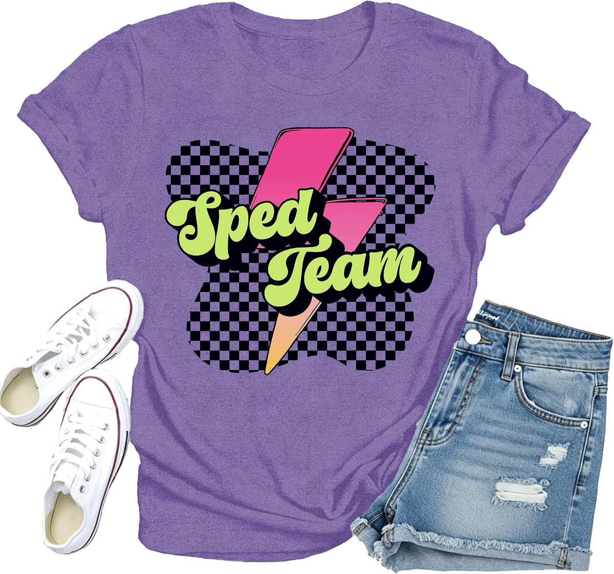Sped Team Shirts for Women 90s Neon Teacher Shirt Sped Teacher Tee - Purple