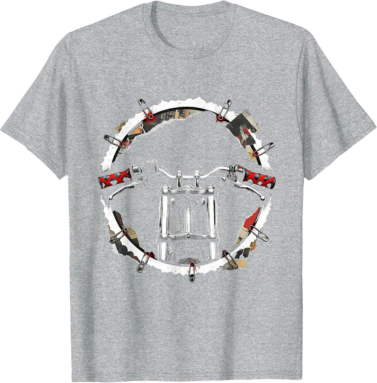 Men's Motorcycle Handlebars Leather Grips Graphic Tee T-Shirt - Heather Grey