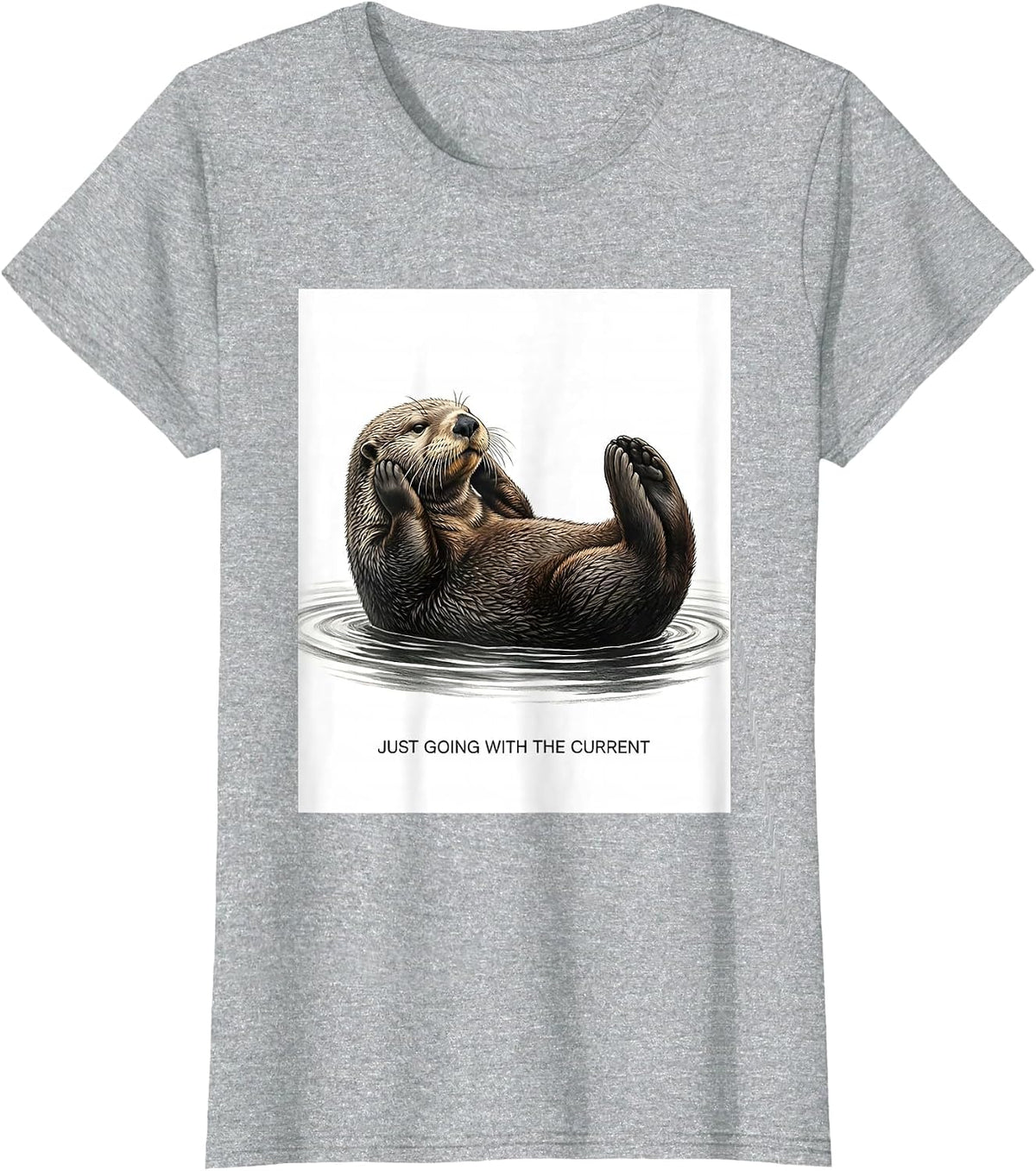 Just Going With the Current Funny Otter Lover Humor T-Shirt - Heather Grey