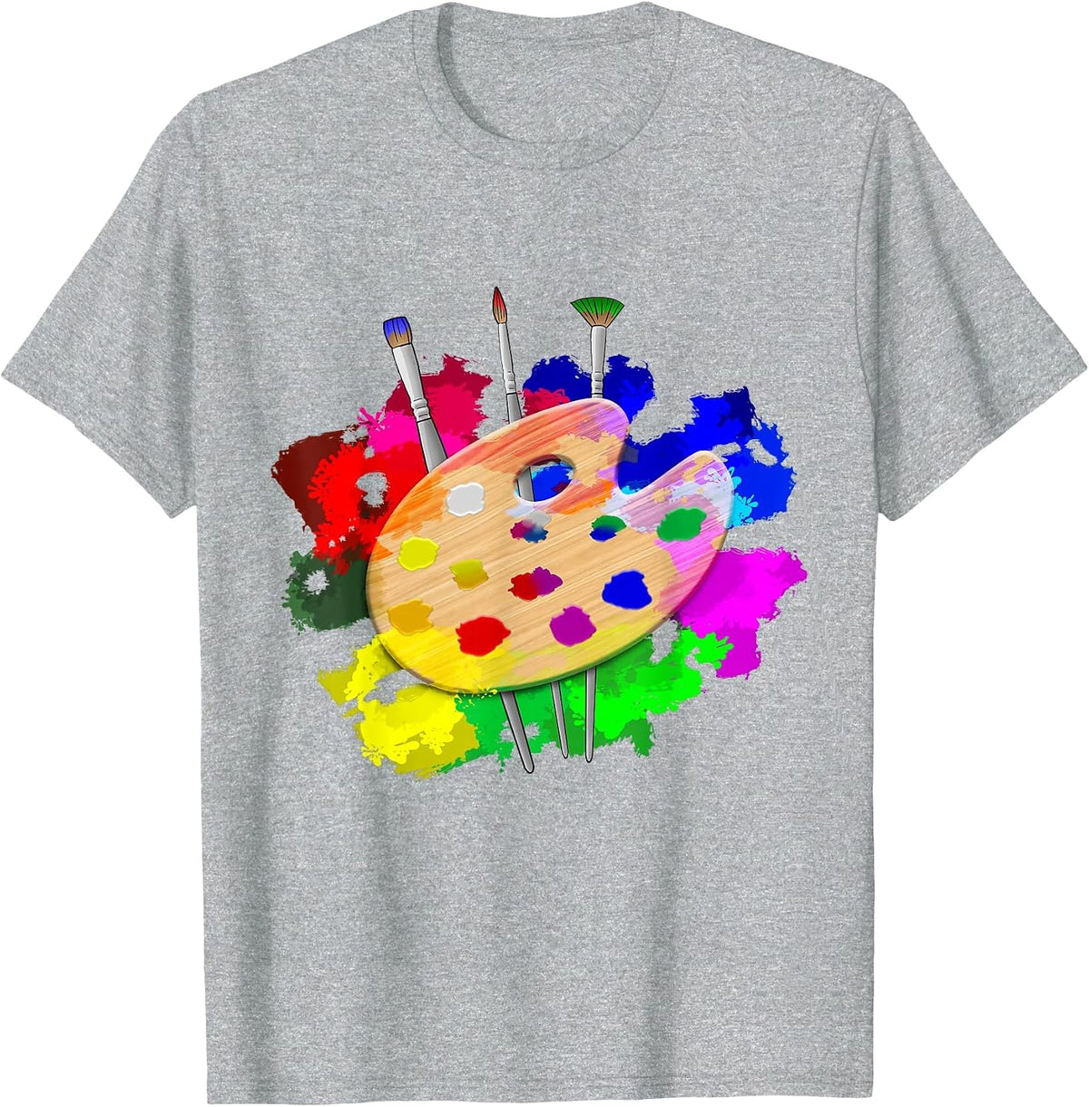 Artist Paint Palette and Brushes Art T-Shirt - Heather Grey