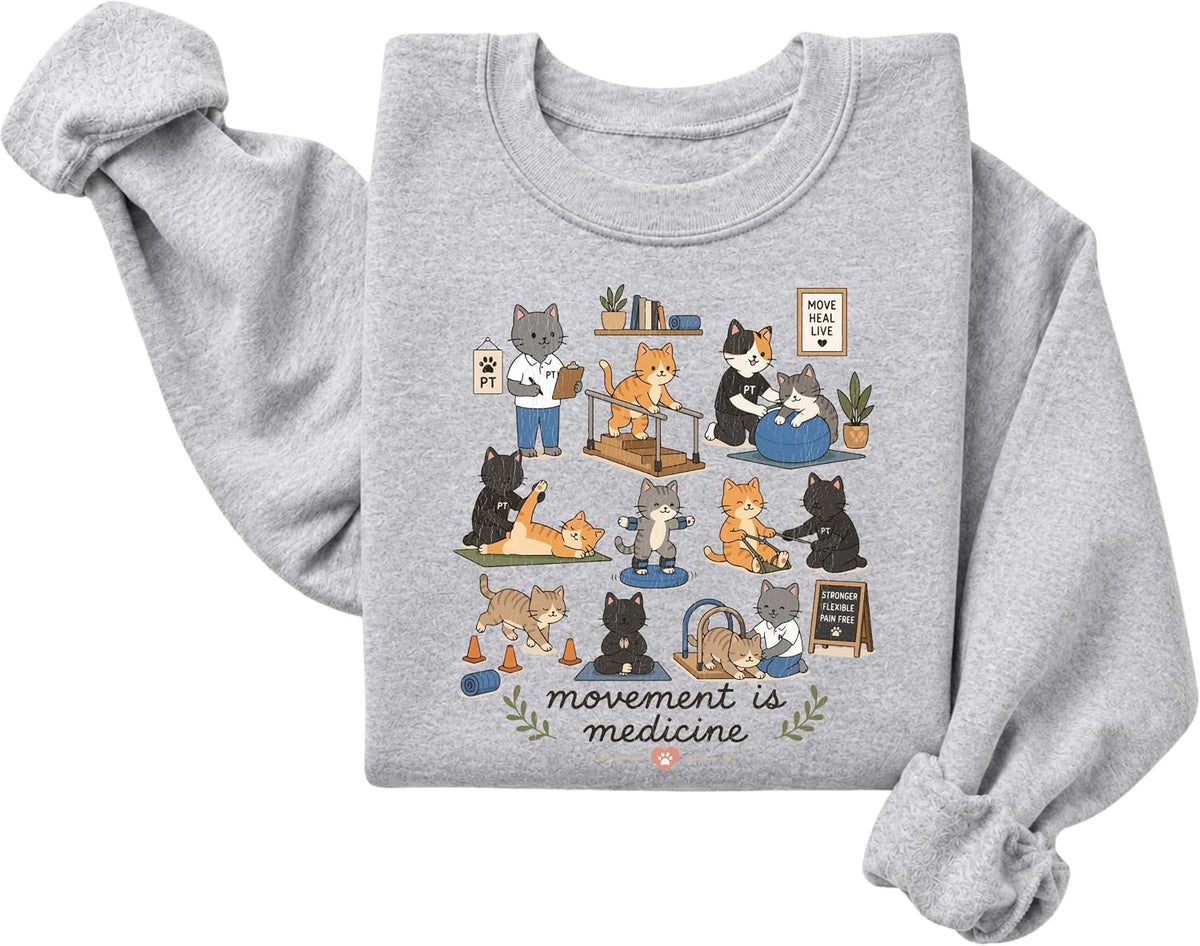 FITIN Physical Therapy Movement Is Medicine Cat Graphic Crewneck Sweatshirt - Sport Grey