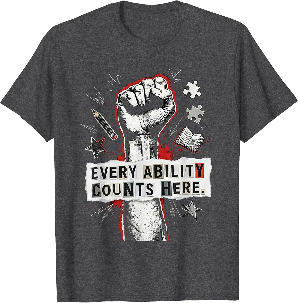 Men's Every Ability Counts Here Sped Teacher Design T-Shirt - Dark Heather Grey